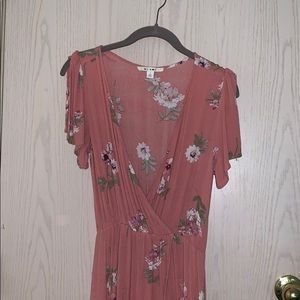 flowy high low pink floral romper